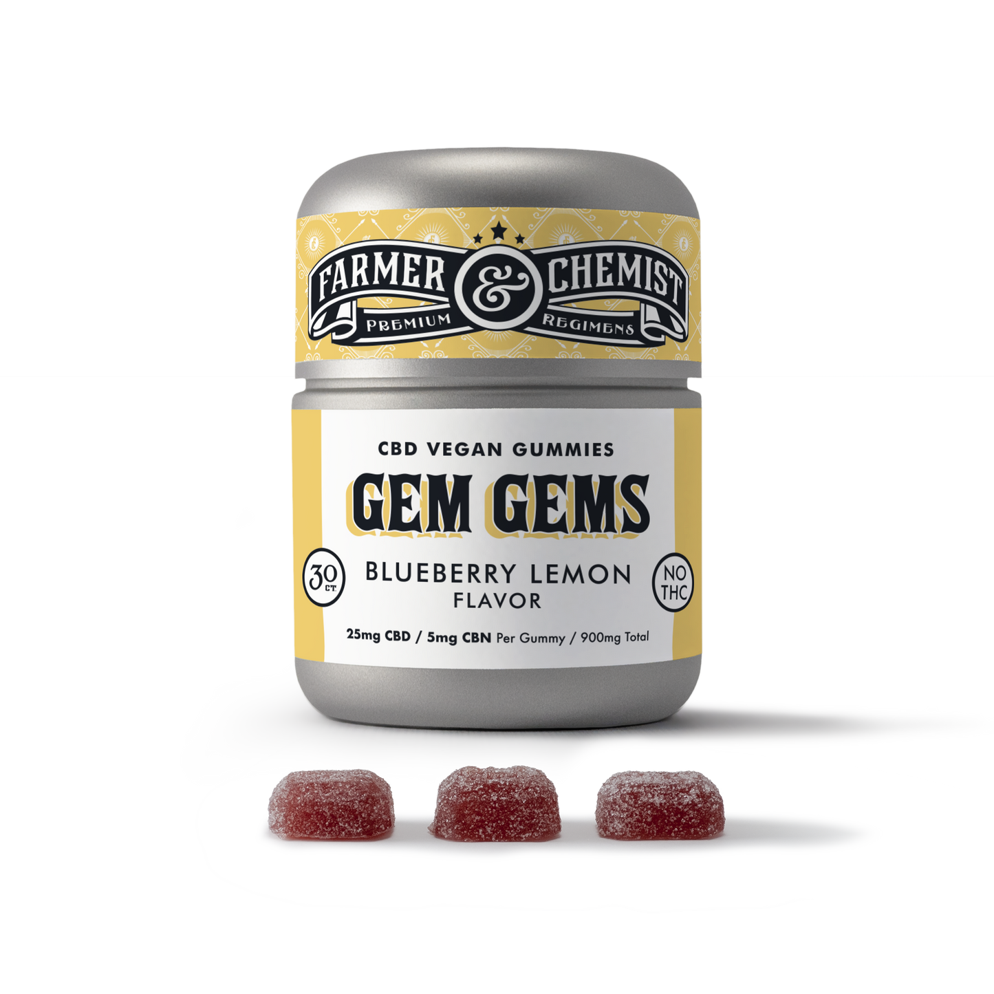 GEM GEMS - 30ct 25mg CBD / 5mg CBN Per Gummy Blueberry Lemon Flavor - Sleep & Anxiety