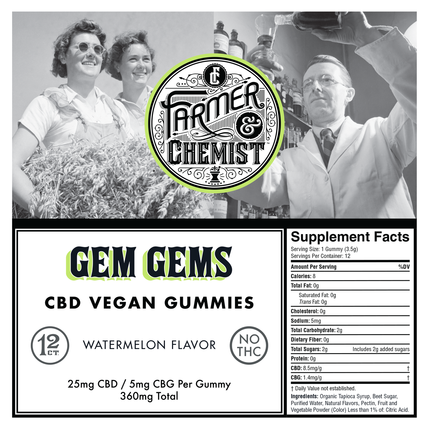 GEM GEMS - 12ct 25mg CBD / 5mg CBG Watermelon Flavor - Pain & Anti-Inflammatory