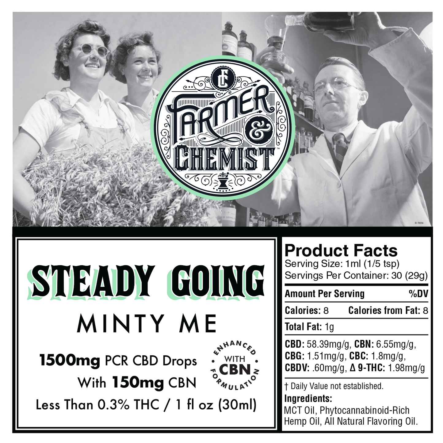 STEADY GOING - Minty Me 1500mg CBD / 150mg CBN / 60mg THC - PCR Tincture - Sleep & Anxiety
