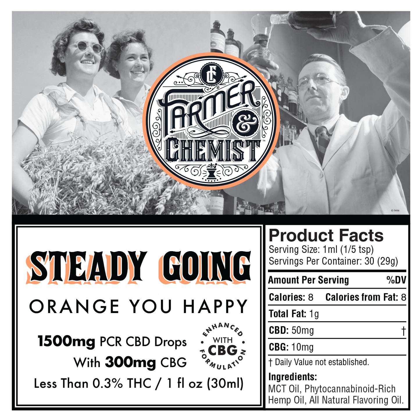 STEADY GOING - Orange You Happy 1500mg CBD / 300mg CBG / 30mg THC - PCR Tincture (Case pack of 4)