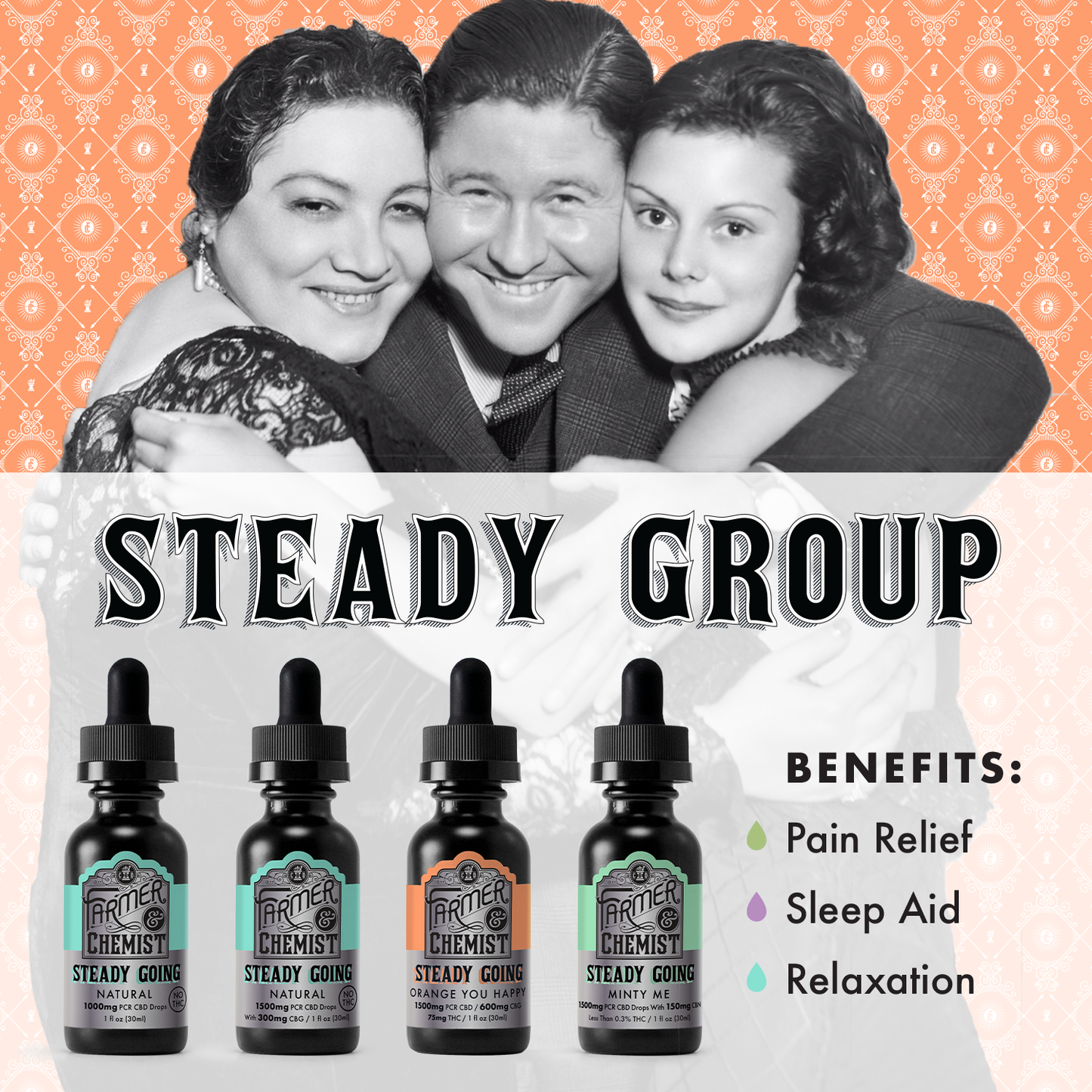 STEADY GOING - Orange You Happy 1500mg CBD / 600mg CBG / 75mg THC - Tintura PCR (Presentación en caja de 4)