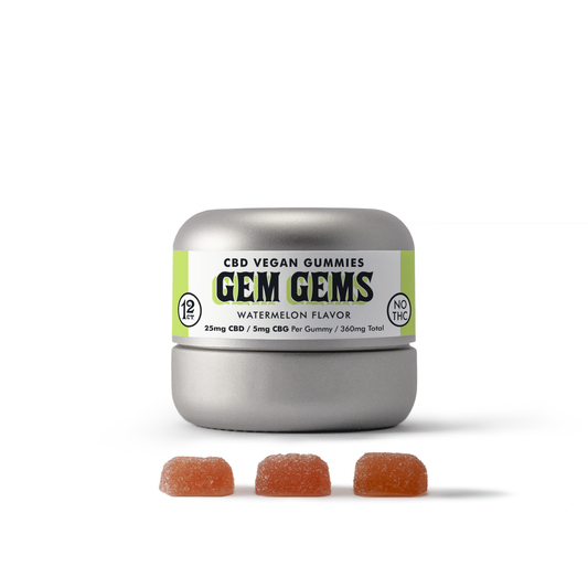 GEM GEMS - 12ct 25mg CBD / 5mg CBG Per Gummy Watermelon Flavor - Pain & Anti-Inflammatory
