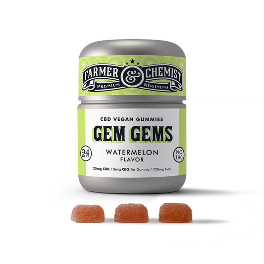 GEM GEMS - 24ct 25mg CBD / 5mg CBG Per Gummy Watermelon Flavor - Pain & Anti-Inflammatory