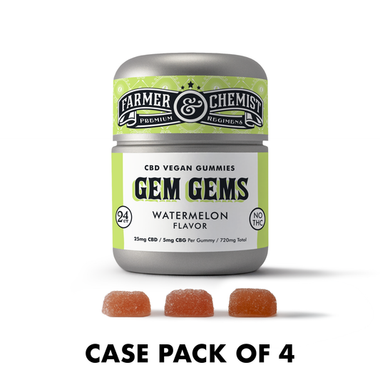GEM GEMS - 24ct 25mg CBD / 5mg CBG Per Gummy Watermelon Flavor (Case pack of 4) - Pain & Anti-Inflammatory