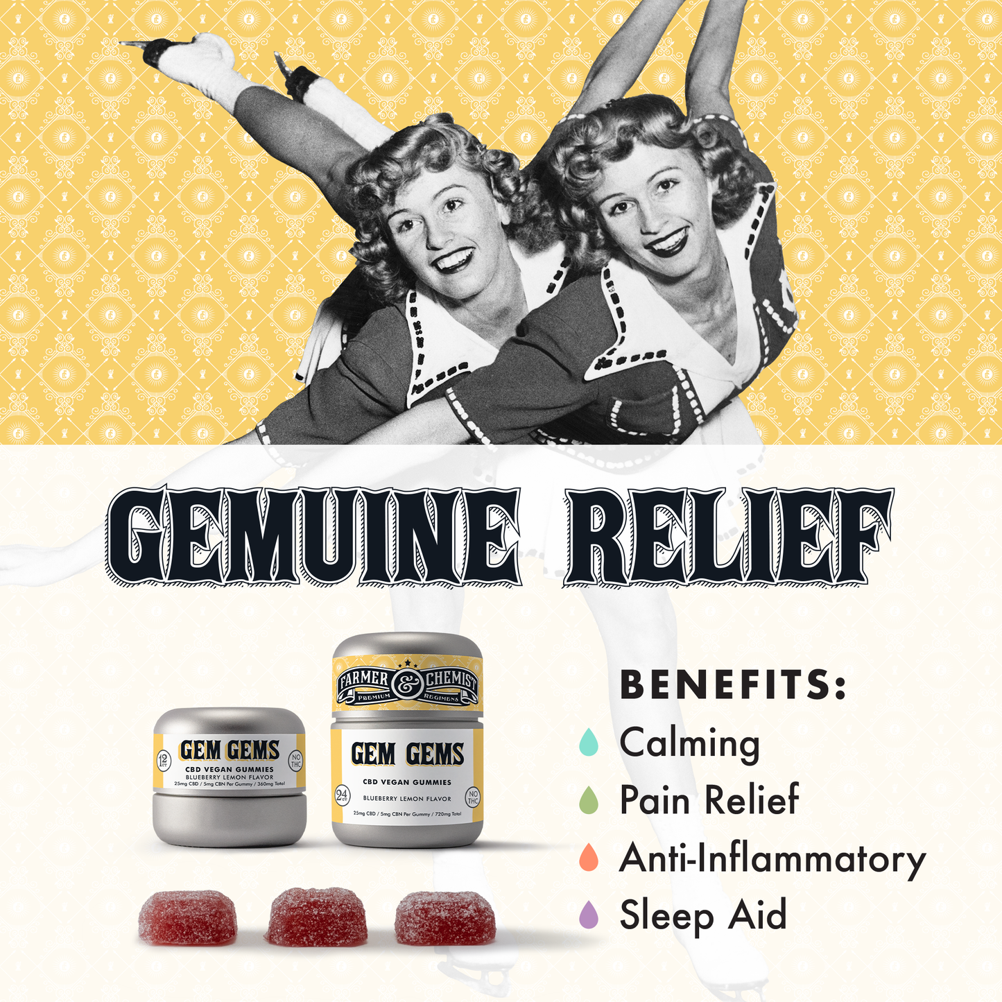 GEM GEMS - 12ct 25mg CBD / 5mg CBN Per Gummy Blueberry Lemon Flavor (Case pack of 4) Sleep & Anxiety