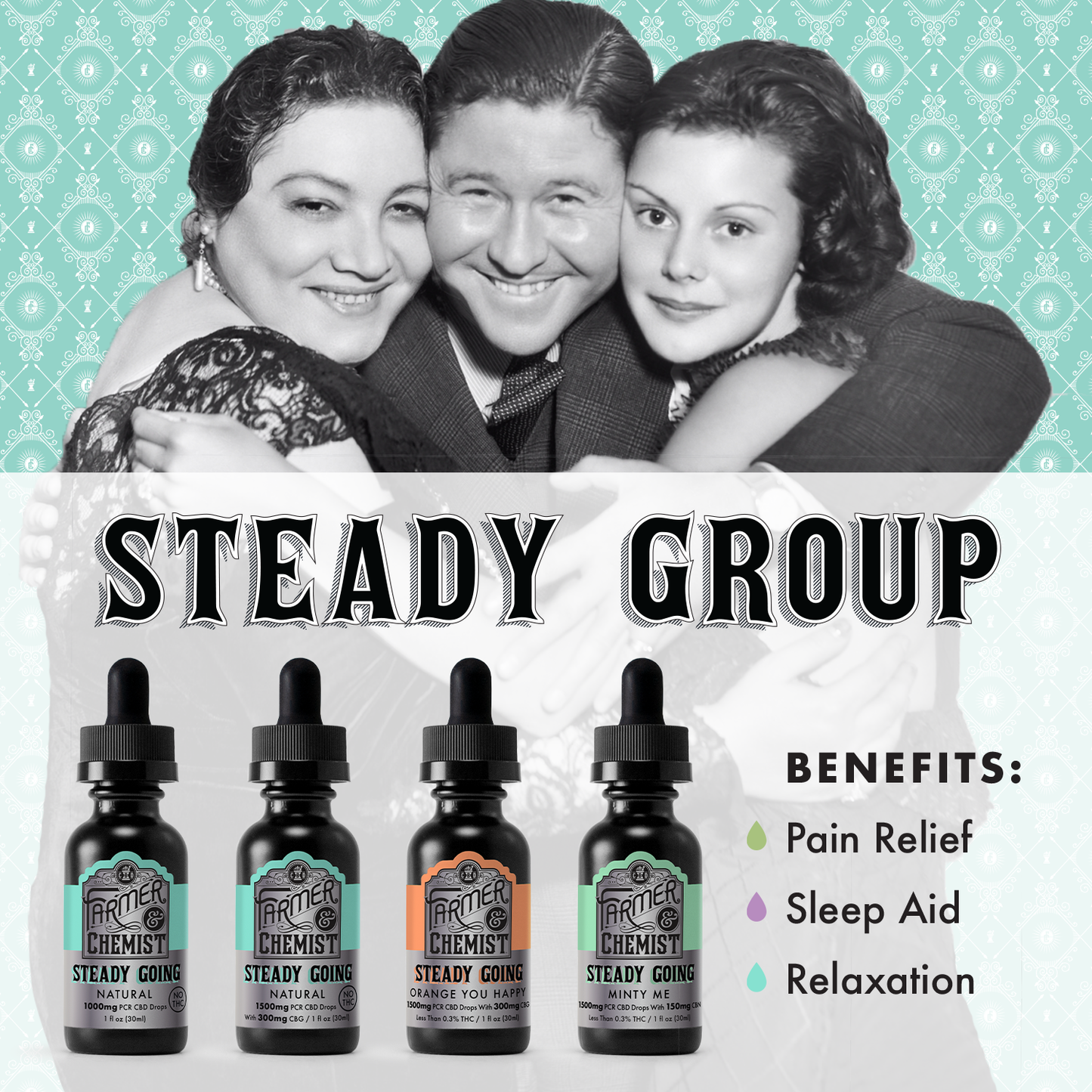 STEADY GOING – Natürliche 1500 mg CBD/300 mg CBG PCR-Tinktur (4er-Pack)