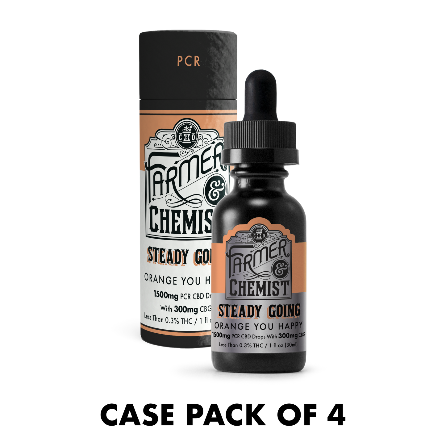 STEADY GOING - Orange You Happy 1500mg CBD / 300mg CBG / 30mg THC - PCR Tincture (Case pack of 4)
