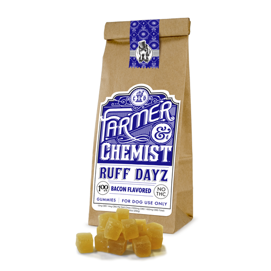 RUFF DAYZ - 100ct Bacon Flavored Dog Gummy - Per Gummy:  CBD 12mg, CBG 4mg