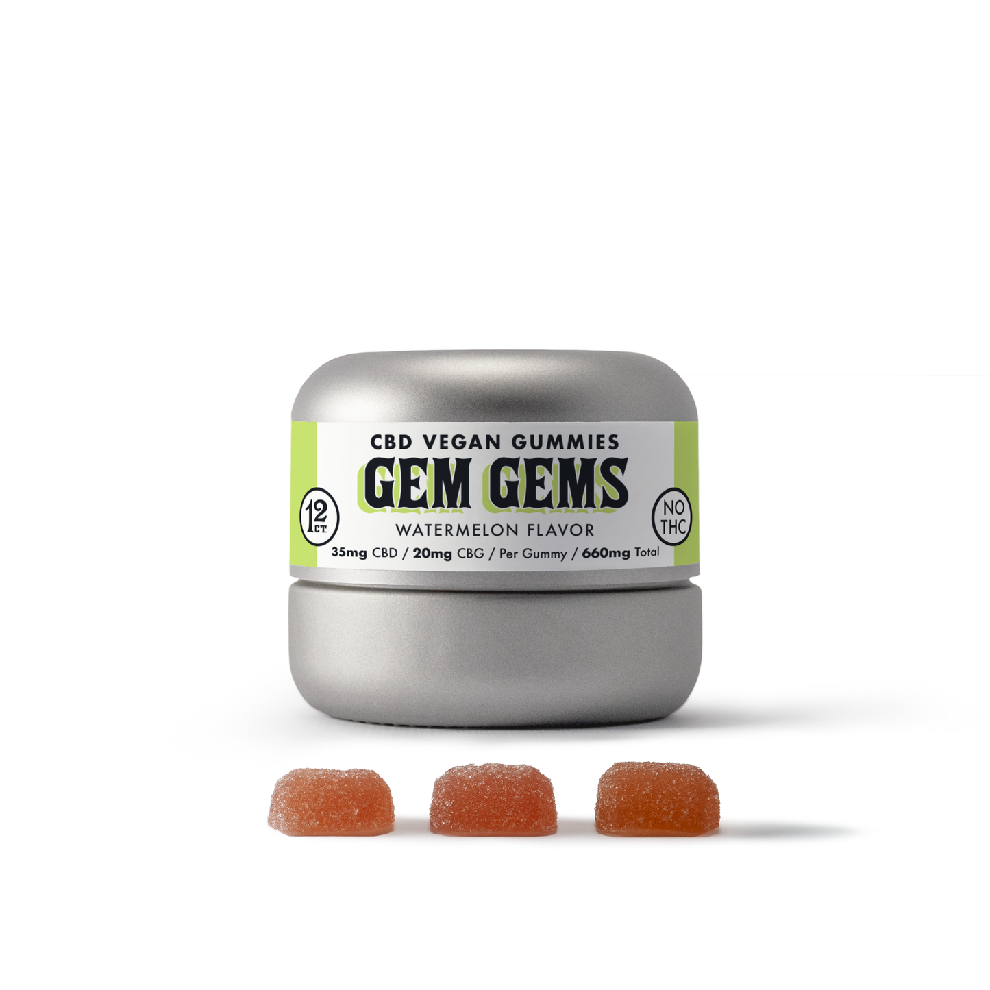 GEM GEMS - 12ct 35mg CBD / 20mg CBG Per Gummy Watermelon Flavor - Pain & Anti-Inflammatory