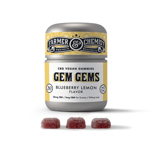GEM GEMS - 30 Stück 25mg CBD / 5mg CBN pro Gummibärchen Blaubeer-Zitronen-Geschmack - Schlaf & Angst