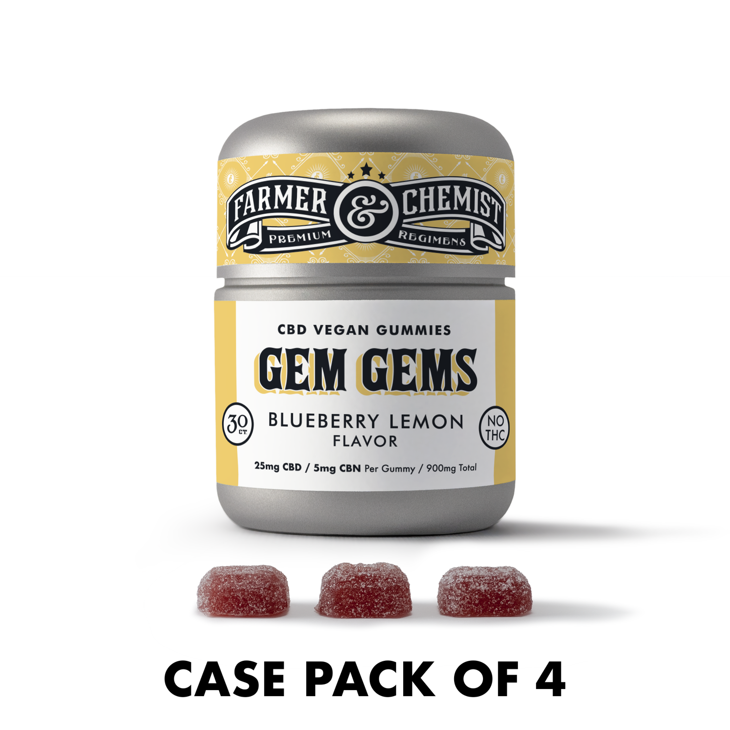 GEM GEMS - 24ct 25mg CBD / 5mg CBN Saveur Myrtille Citron (Pack de 4) Sommeil & Anxiété