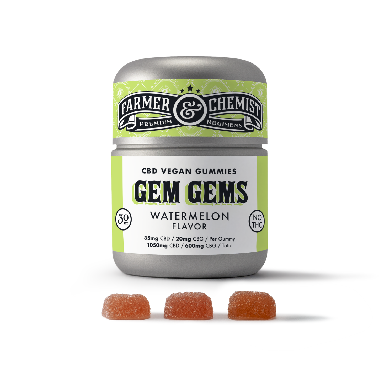 GEM GEMS - 30ct 35mg CBD / 20mg CBG Per Gummy - Watermelon Flavor - Pain & Anti-Inflammatory