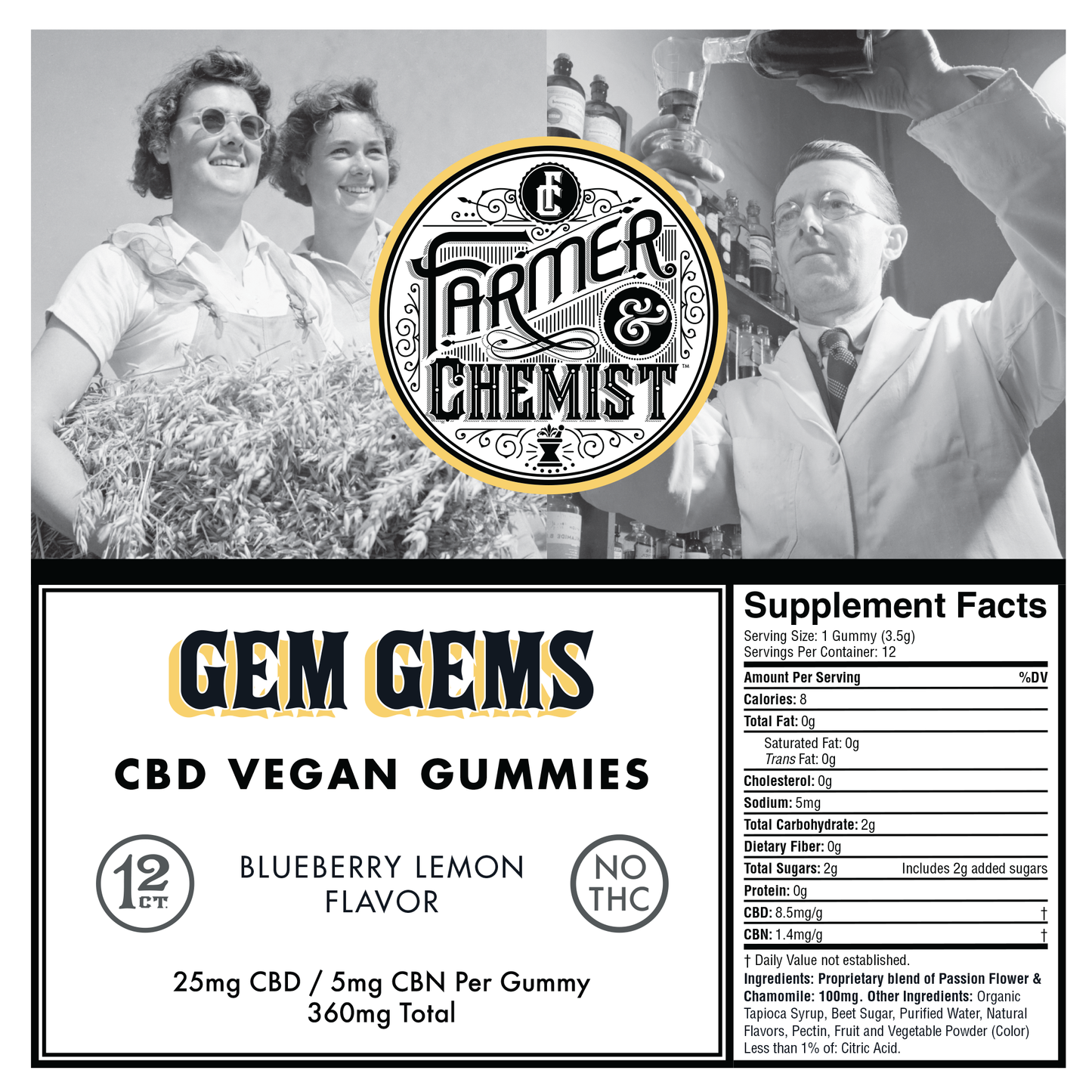 GEM GEMS - 12 ct 25 mg CBD/5 mg CBN Sabor a arándano y limón (caja de 4)