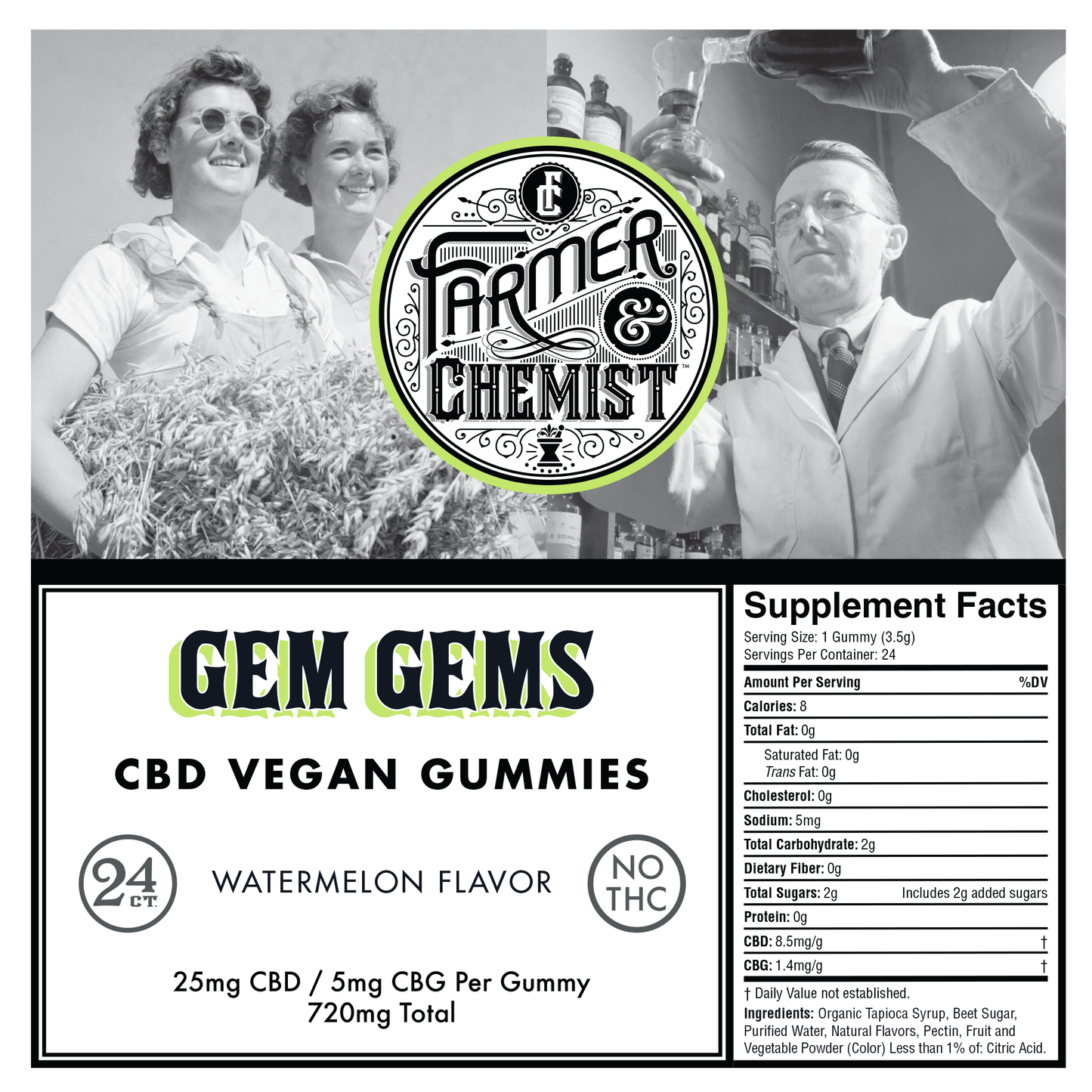 GEM GEMS - 24 ct 25 mg CBD/5 mg CBG sabor a sandía (caja de 4)