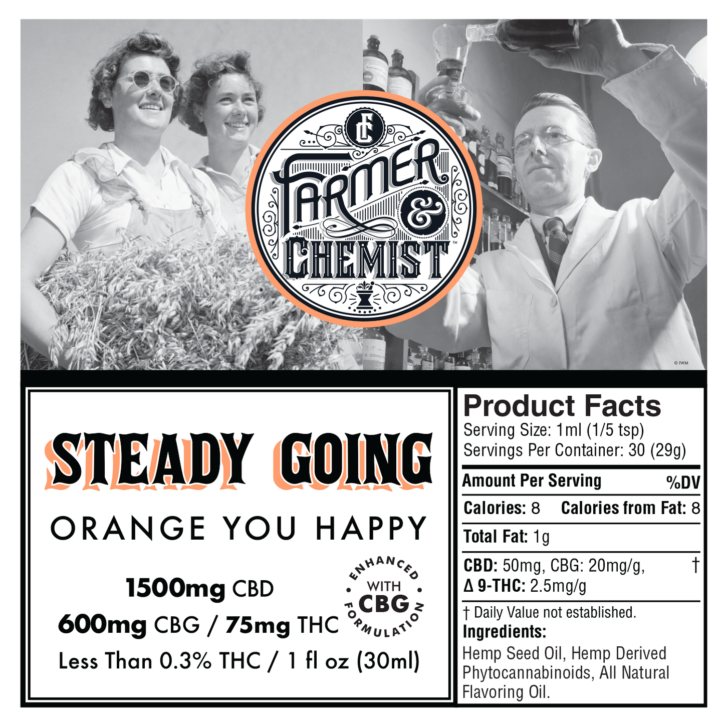 STEADY GOING - ¿Naranja feliz? Tintura 1500mg CBD / 600mg CBG / 75mg THC - Dolor/Antiinflamatorio, promueve la salud intestinal