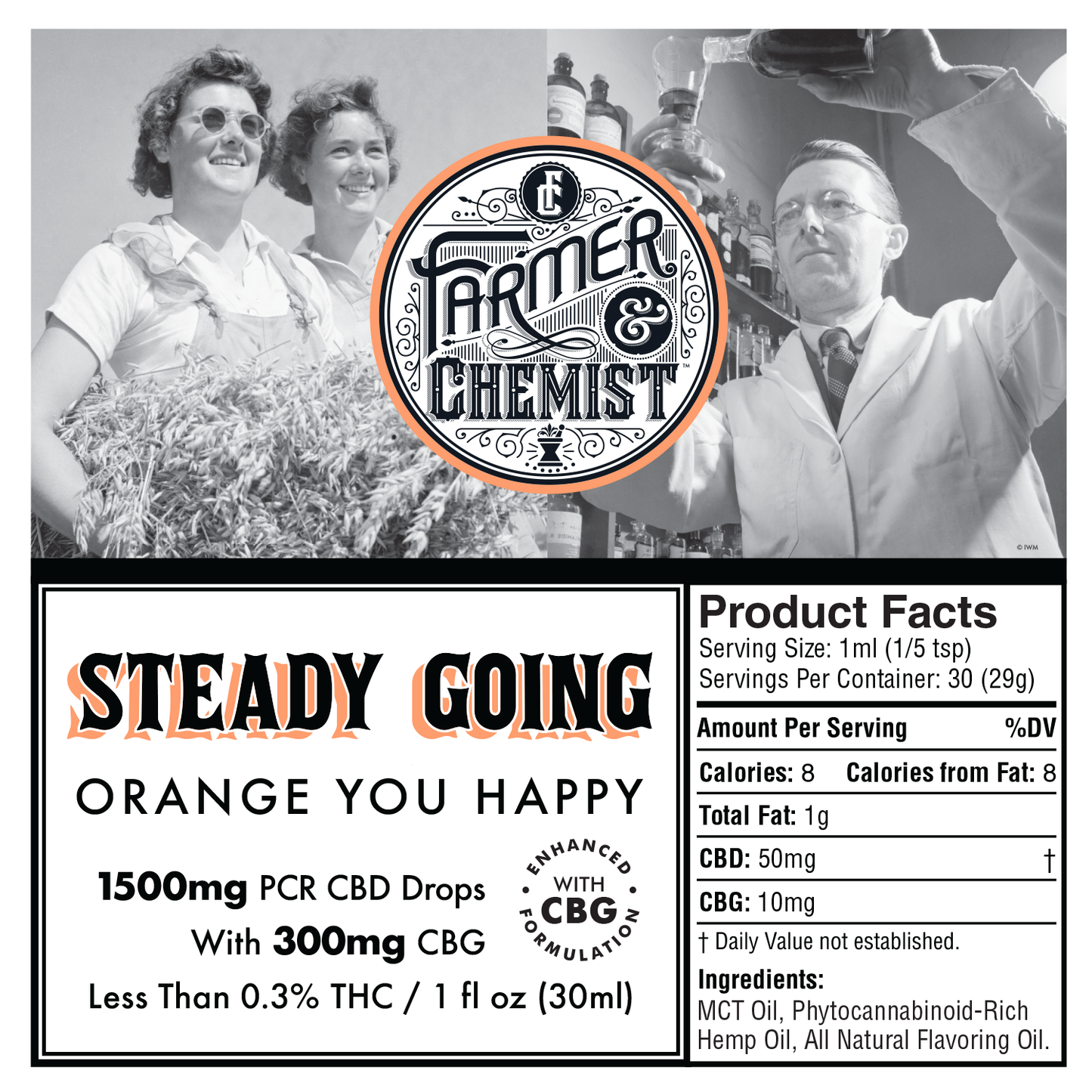 EN COURS STABLE - Orange You Happy 1500mg CBD/300mg CBG PCR Teinture (Caisse de 4)