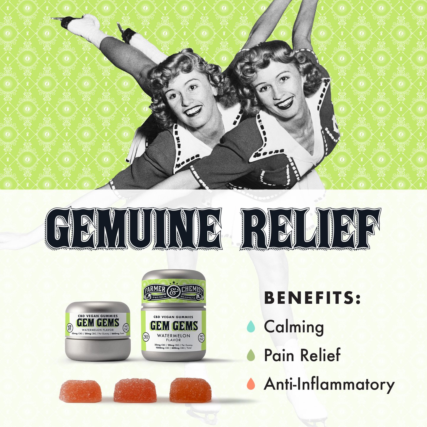 GEM GEMS - 30ct 35mg CBD / 20mg CBG Per Gummy Watermelon Flavor (Case pack of 4) - Pain & Anti-Inflammatory