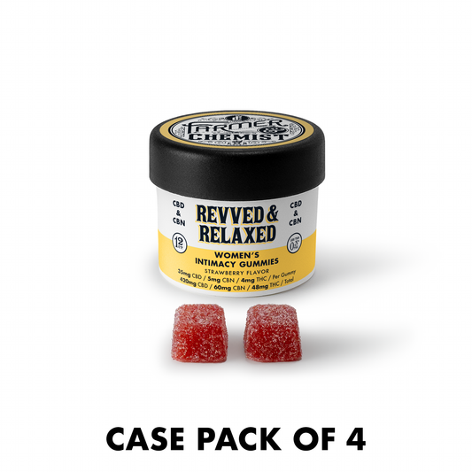 REVVED & RELAXED GUMMIES - 12 ct 35 mg de CBD / 5 mg de CBN / 4 mg de THC por gomita - Gomitas para la intimidad femenina (paquete de 4)