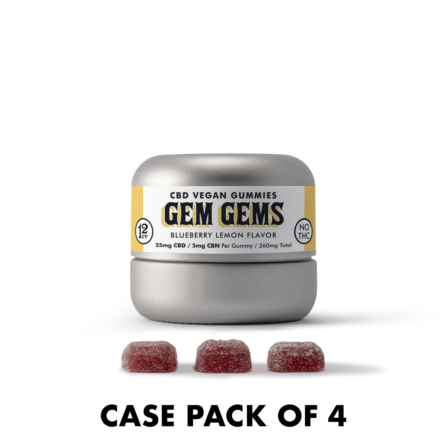 GEM GEMS - 12 ct 25 mg CBD/5 mg CBN Sabor a arándano y limón (caja de 4)