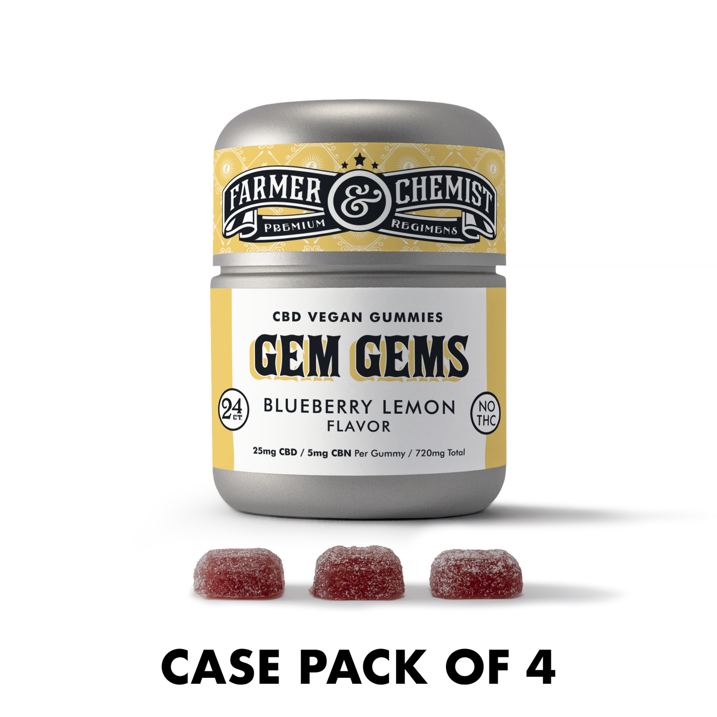 GEM GEMS - 24ct 25mg CBD / 5mg CBN Blueberry Lemon Flavor (Case pack of 4)